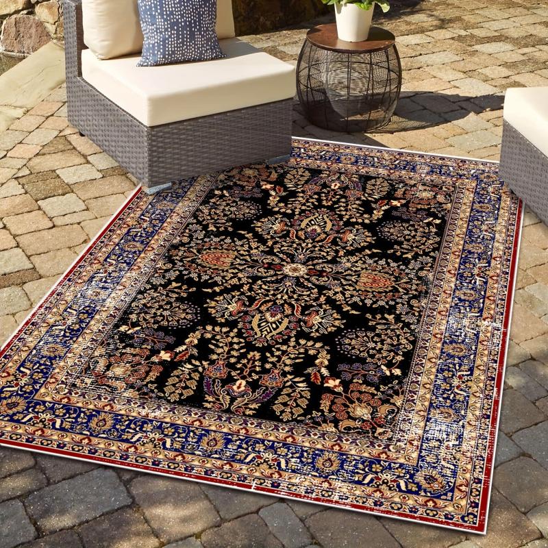 Floral Graphic Vintage Rug Washable Soft Non Slip Mat For Living Room & Bedroom