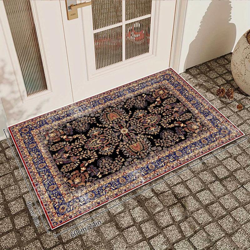 Floral Graphic Vintage Rug Washable Soft Non Slip Mat For Living Room & Bedroom