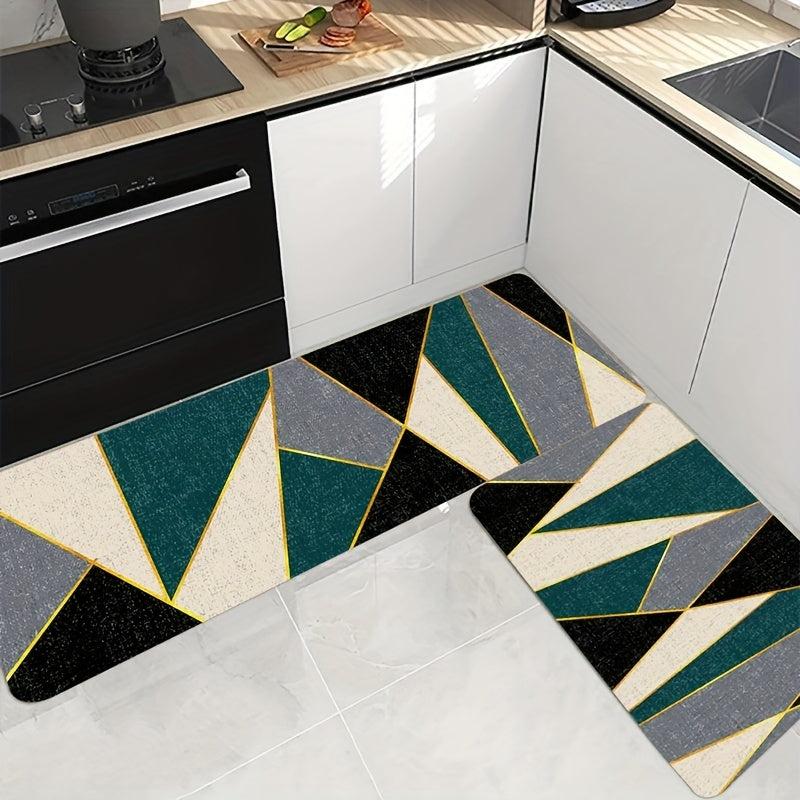 Geometric Pattern Kitchen Rug Dirt Resistant Waterproof Floor Mat
