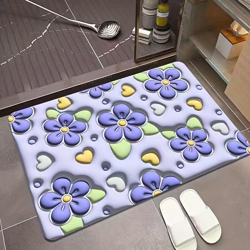 3D Diatom Mud Bath Mat Flowers Non Slip Bathroom Rug
