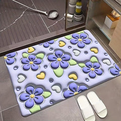 3D Diatom Mud Bath Mat Flowers Non Slip Bathroom Rug
