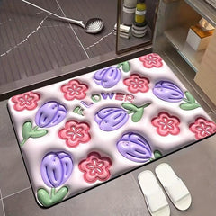 3D Diatom Mud Bath Mat Flowers Non Slip Bathroom Rug