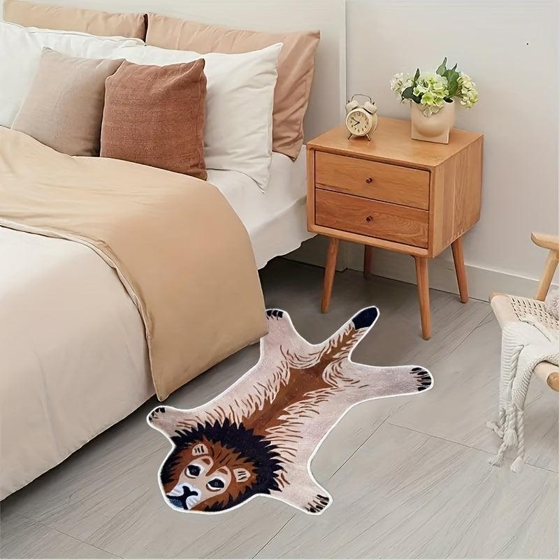 Lion Patterned Short Plush Carpet Mat for Home Office Desk and Chair