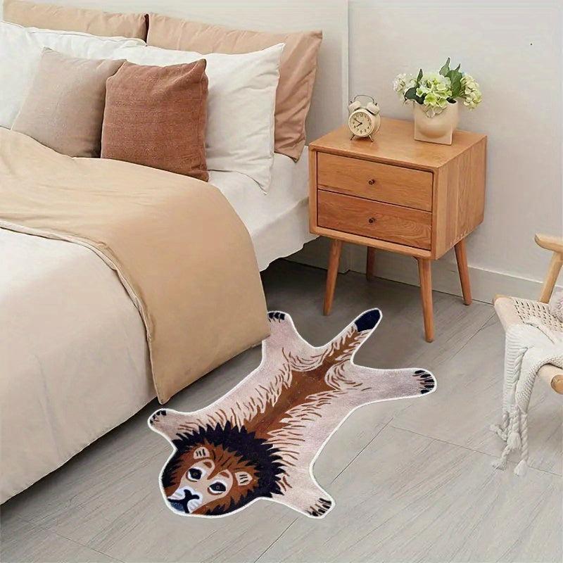 Lion Patterned Short Plush Carpet Mat for Home Office Desk and Chair