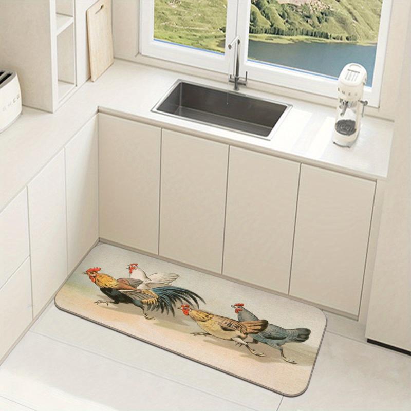 Soft Kitchen Rug Rooster Waterproof Non Slip Runner Absorbent Machine Washable