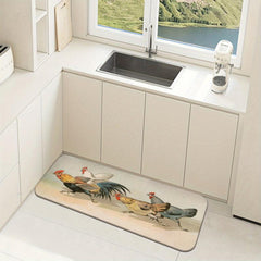 Soft Kitchen Rug Rooster Waterproof Non Slip Runner Absorbent Machine Washable