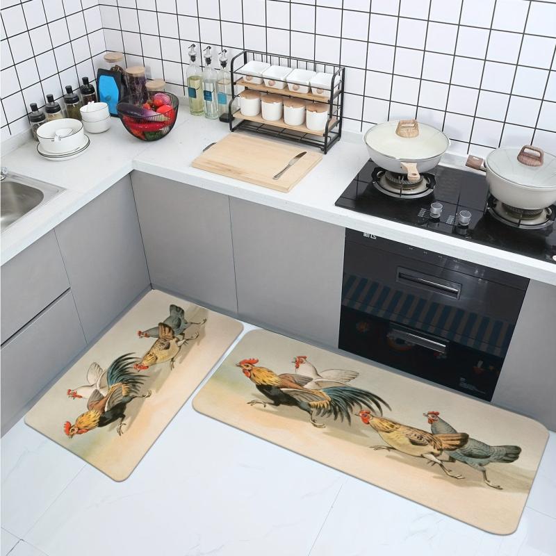Soft Kitchen Rug Rooster Waterproof Non Slip Runner Absorbent Machine Washable
