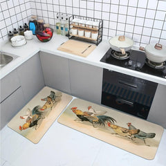 Soft Kitchen Rug Rooster Waterproof Non Slip Runner Absorbent Machine Washable