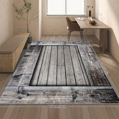 Vintage Wooden Print Area Rug Morandi Geometric Pattern Soft Floor Mat