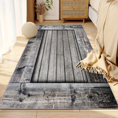 Vintage Wooden Print Area Rug Morandi Geometric Pattern Soft Floor Mat