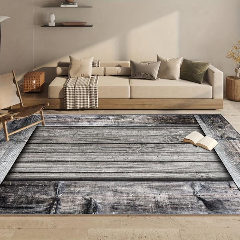 Vintage Wooden Print Area Rug Morandi Geometric Pattern Soft Floor Mat