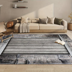 Vintage Wooden Print Area Rug Morandi Geometric Pattern Soft Floor Mat