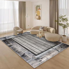Vintage Wooden Print Area Rug Morandi Geometric Pattern Soft Floor Mat
