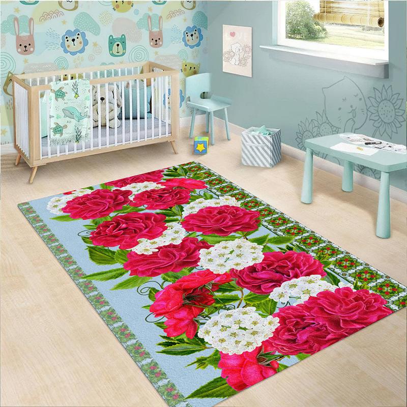 Flowers Pattern Runner Rug Living Room Carpet Anti-skid Bathroom Carpet