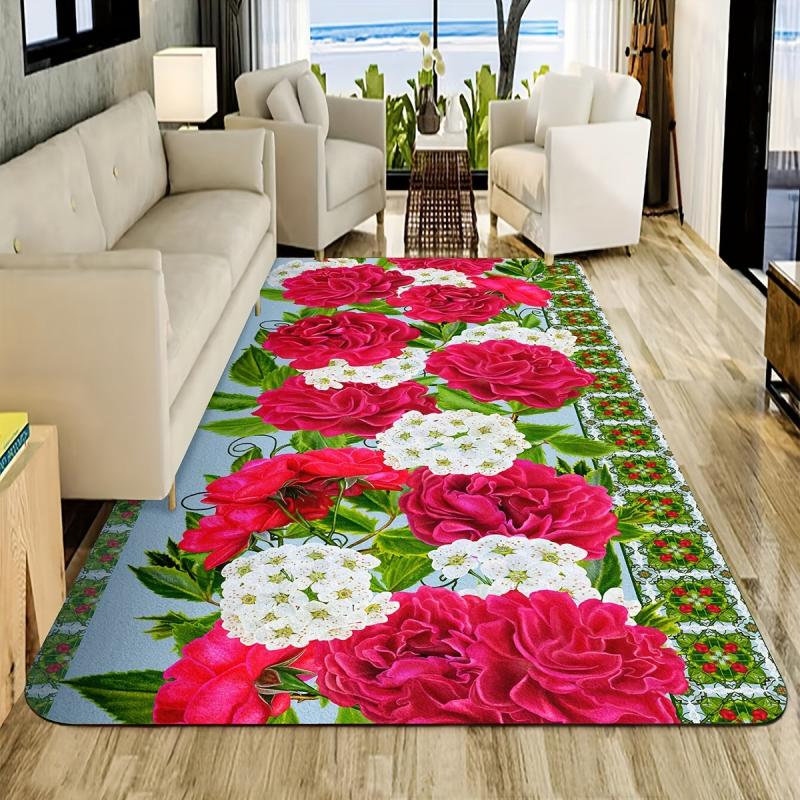 Flowers Pattern Runner Rug Living Room Carpet Anti-skid Bathroom Carpet