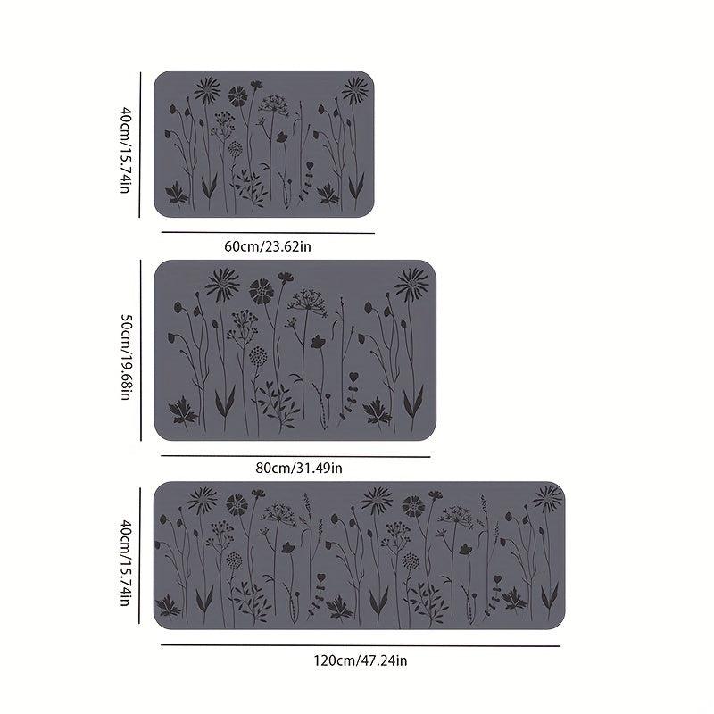 Floral Non Slip Waterproof Kitchen Mat Soft Proof Dirt Resistant