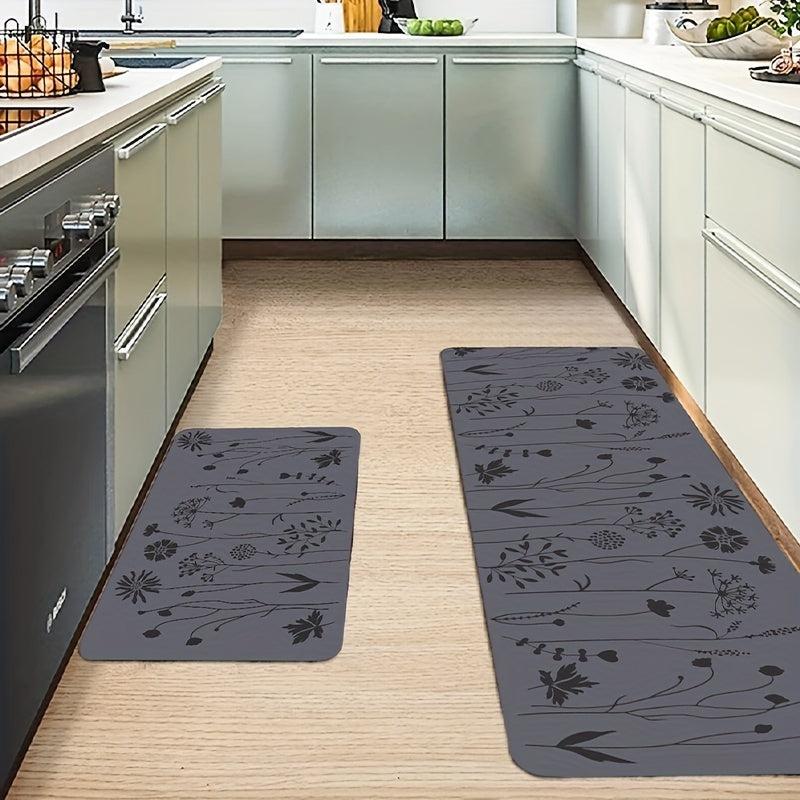 Floral Non Slip Waterproof Kitchen Mat Soft Proof Dirt Resistant