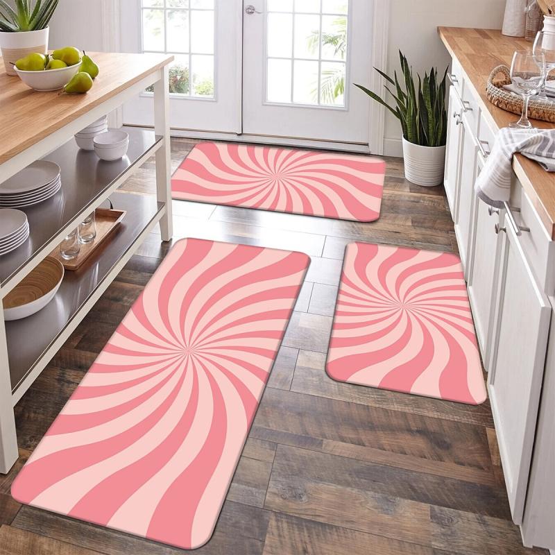 3D Line Crystal Fleece Carpet Pink Floor Mat