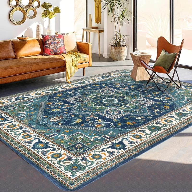 Vintage Boho Area Rug Non-Slip Stain Resistant Fluffy Carpet