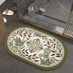 Vintage Floral Diatom Mud Bathroom Mat Water Absorbing Quick Drying