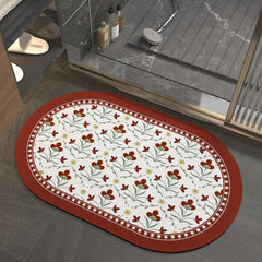 Vintage Floral Diatom Mud Bathroom Mat Water Absorbing Quick Drying