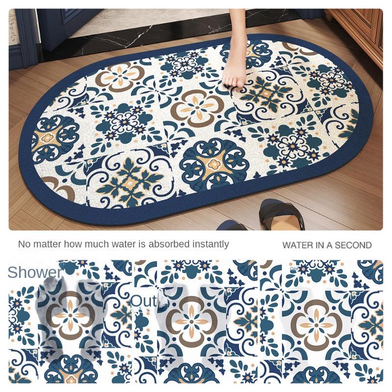 Vintage Floral Diatom Mud Bathroom Mat Water Absorbing Quick Drying