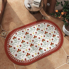 Vintage Floral Diatom Mud Bathroom Mat Water Absorbing Quick Drying