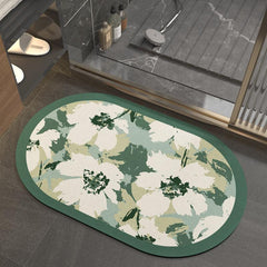 Vintage Floral Diatom Mud Bathroom Mat Water Absorbing Quick Drying