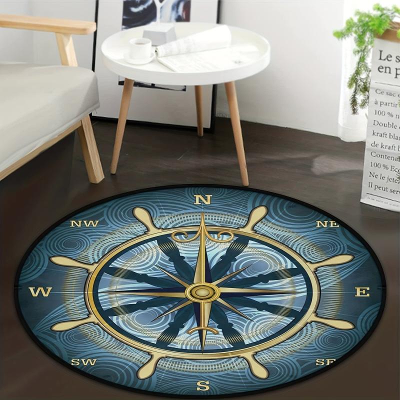 Vintage Shaggy Compass Rose Area Rug Soft Non Slip Machine Washable