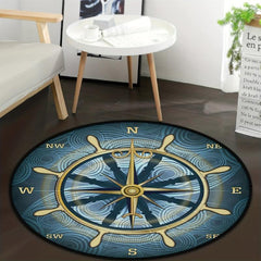 Vintage Shaggy Compass Rose Area Rug Soft Non Slip Machine Washable
