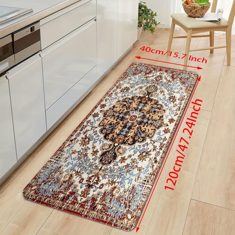 Vintage Boho Kitchen Floor Mat Non slip Waterproof Soft Rug Floral