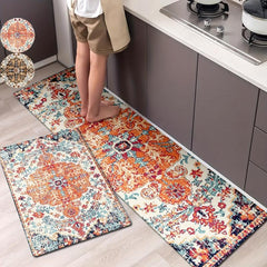 Vintage Boho Kitchen Floor Mat Non slip Waterproof Soft Rug Floral