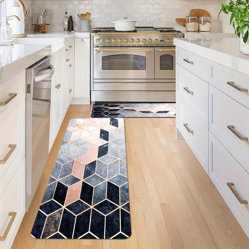Geometric Kitchen Mat Anti Slip Polyester Carpet
