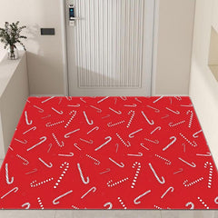 Christmas Kitchen Rug Red Candy Printed Carpet Water Resistant Runner Mat