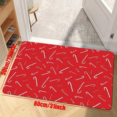 Christmas Kitchen Rug Red Candy Printed Carpet Water Resistant Runner Mat
