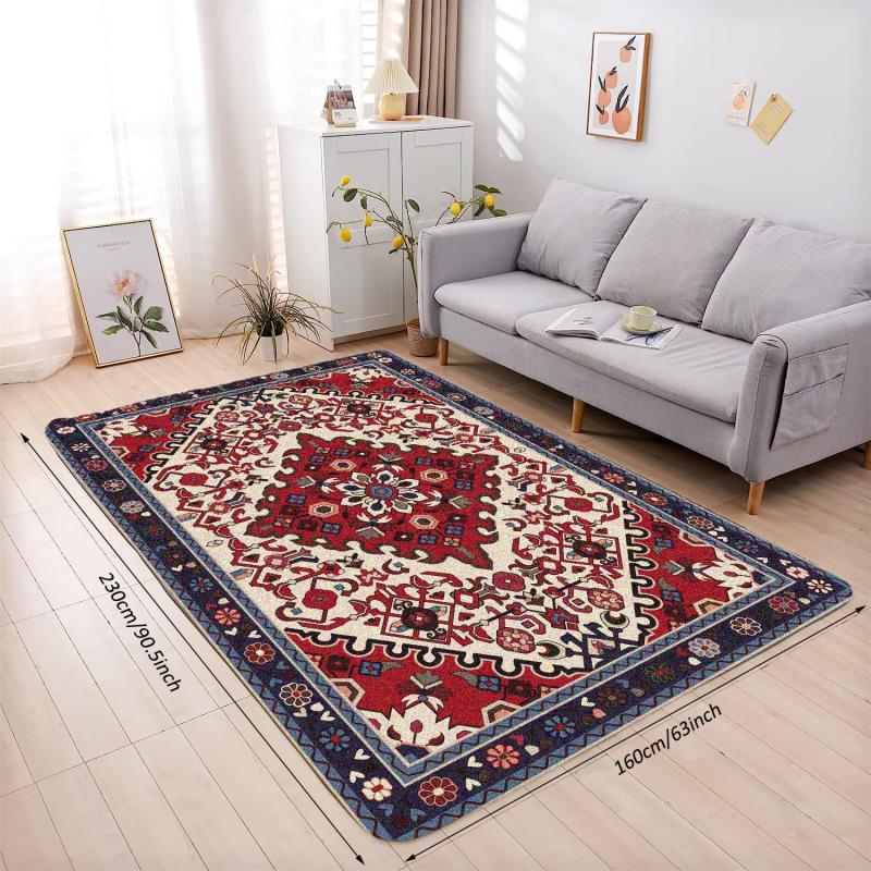 Boho Vintage Area Rug Faux Cashmere Persian Rug Non Slip TPR Backing