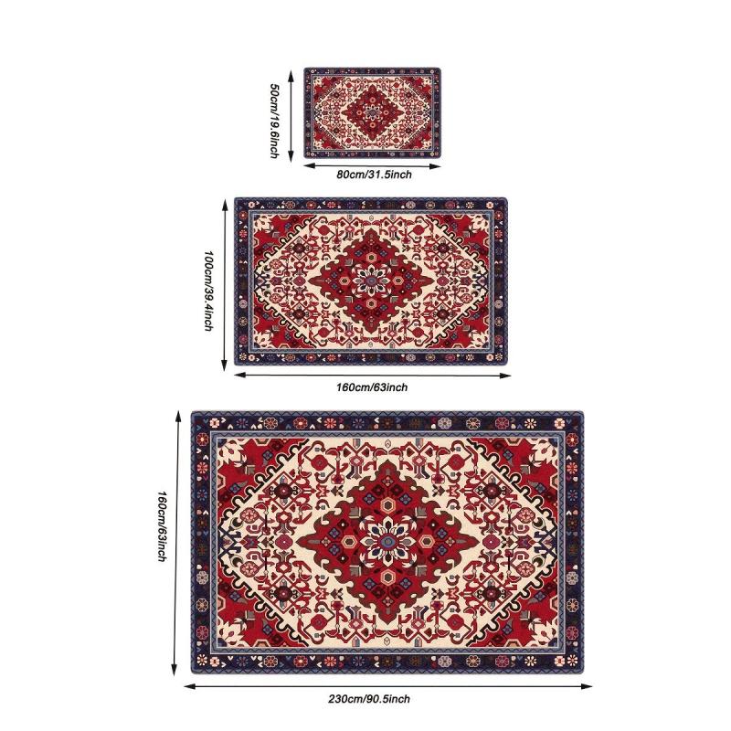 Boho Vintage Area Rug Faux Cashmere Persian Rug Non Slip TPR Backing