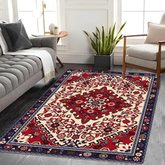 Boho Vintage Area Rug Faux Cashmere Persian Rug Non Slip TPR Backing