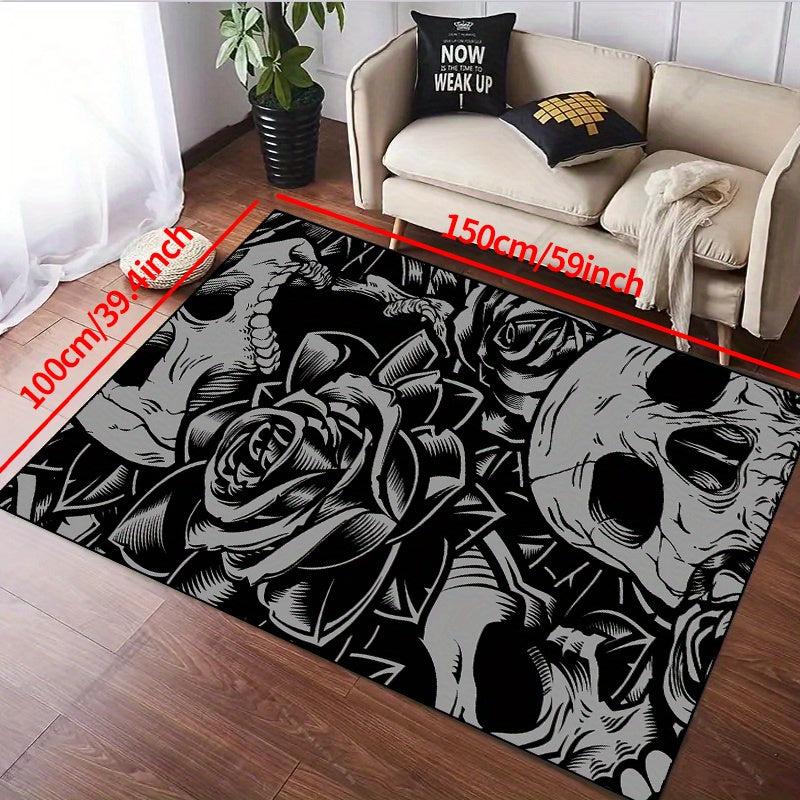 Skull Rose Print Non-slip Resistant Rug Waterproof Carpet
