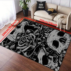 Skull Rose Print Non-slip Resistant Rug Waterproof Carpet