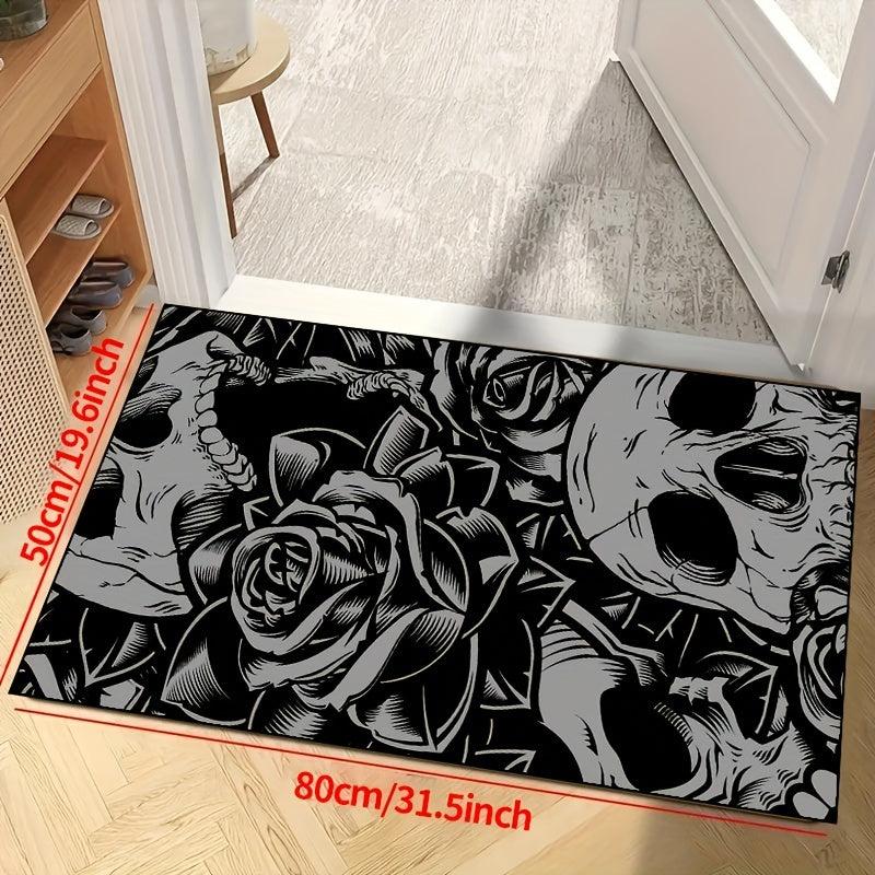 Skull Rose Print Non-slip Resistant Rug Waterproof Carpet