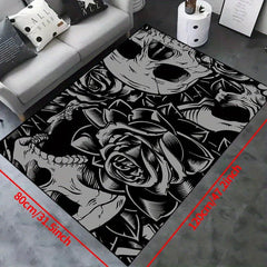 Skull Rose Print Non-slip Resistant Rug Waterproof Carpet