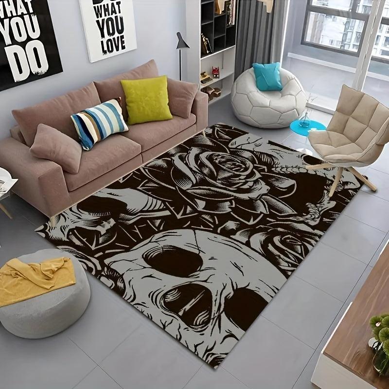 Skull Rose Print Non-slip Resistant Rug Waterproof Carpet
