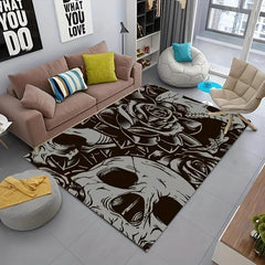 Skull Rose Print Non-slip Resistant Rug Waterproof Carpet