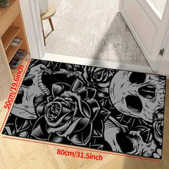 Skull Rose Print Non-slip Resistant Rug Waterproof Carpet