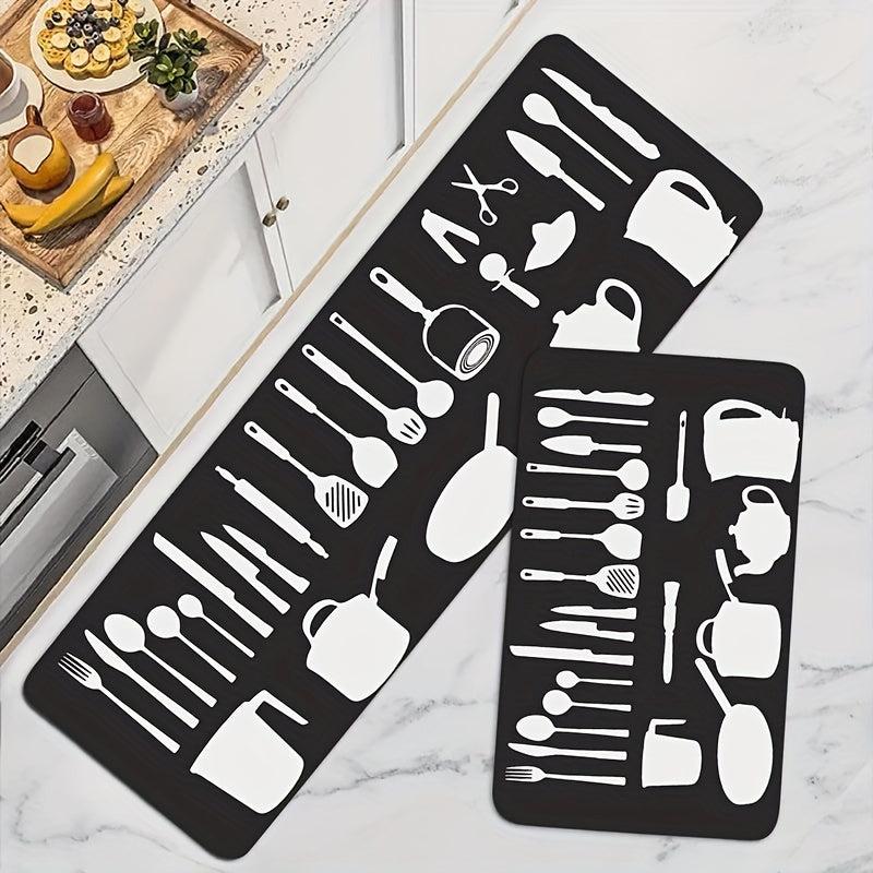 Kitchen Utensils Printing Floor Mat Non slip Waterproof Non Skid Kitchen Mats