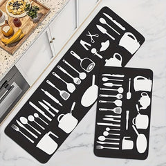 Kitchen Utensils Printing Floor Mat Non slip Waterproof Non Skid Kitchen Mats
