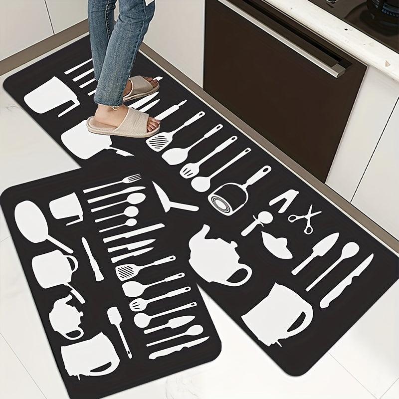 Kitchen Utensils Printing Floor Mat Non slip Waterproof Non Skid Kitchen Mats