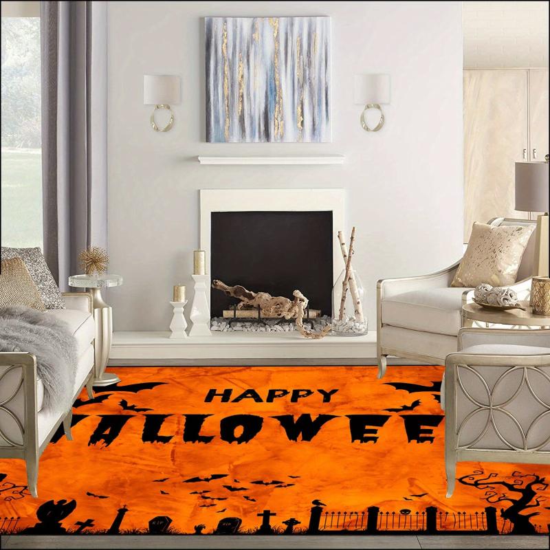 Non Slip Halloween Damask Pumpkin Area Rug for Living Room Bedroom Nursery
