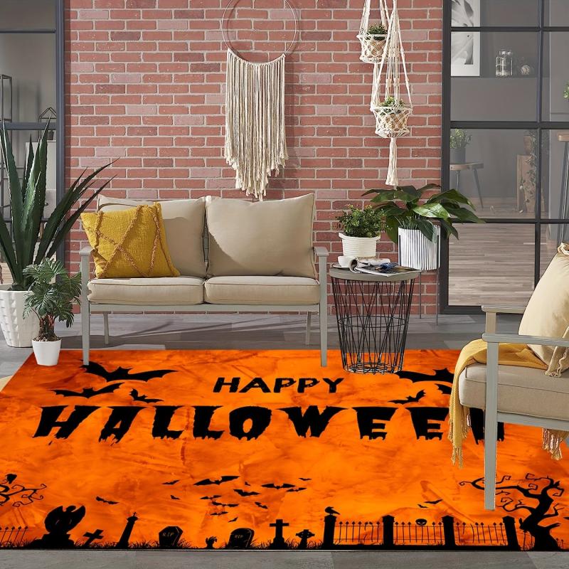 Non Slip Halloween Damask Pumpkin Area Rug for Living Room Bedroom Nursery